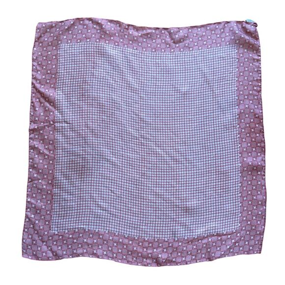 Vintage 90s Warm Pink Houndstooth Mosaic Trim 22x23 Silk Neck Scarf - Picture 4 of 5